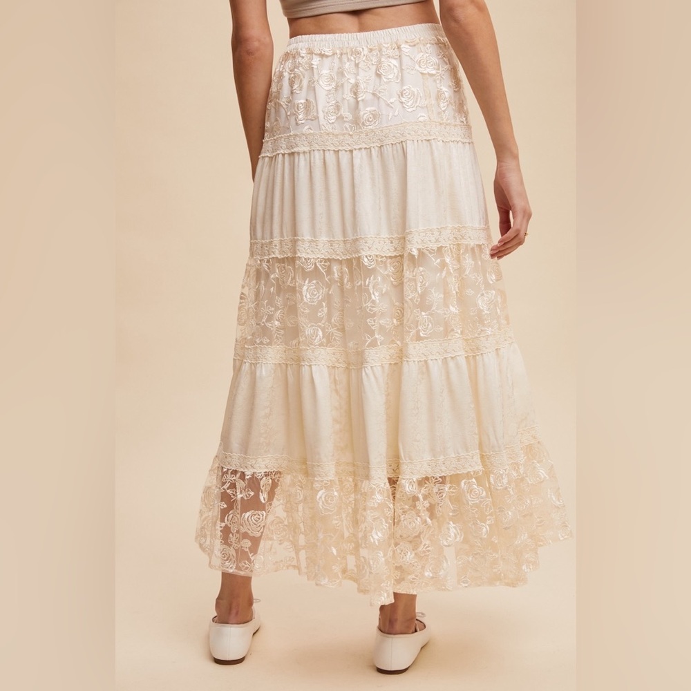 Floral Lace Embroidered Tiered Maxi Skirt - Listicle - Picture 4 of 6